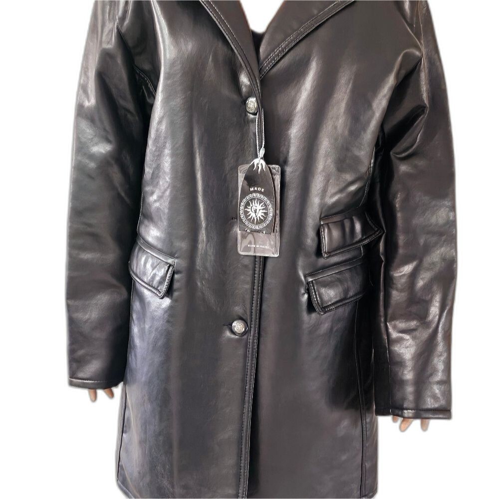 GV Designer Black Leather Women's Coat HAND MADE IN ITALY. New With Tag